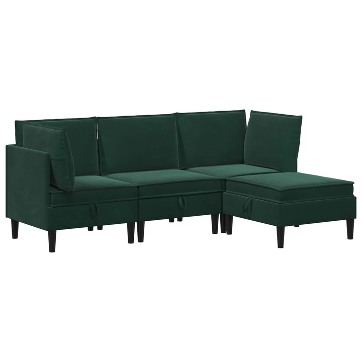Set de mobilier pentru living 4 pcs vidaXL, Verde inchis Catifea
