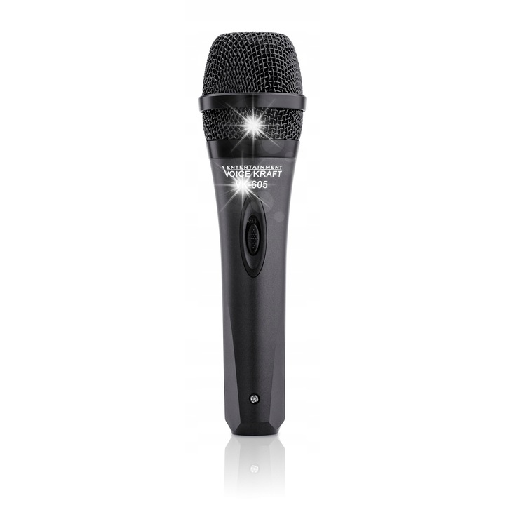 Voice Kraft VK 605 dinamikus mikrofon szett, mikrofonállvány, popszűrő szivacs, fekete, 51x162mm, 40x60mm