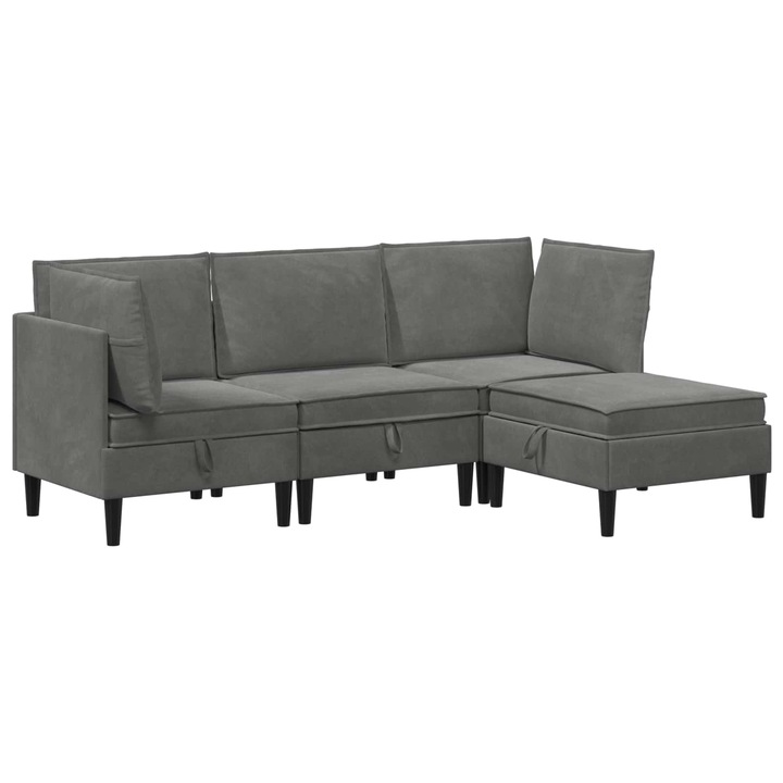 Set de mobilier pentru living cu perna 4 pcs vidaXL, Gri inchis Catifea