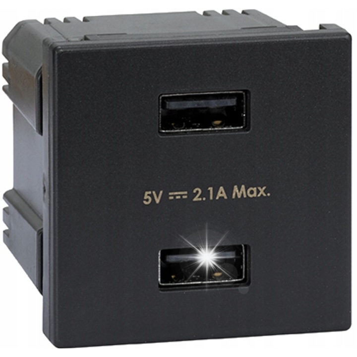 Модул 2М ключалка USB 2x, Kontakt-Simon, графит, 45x45мм