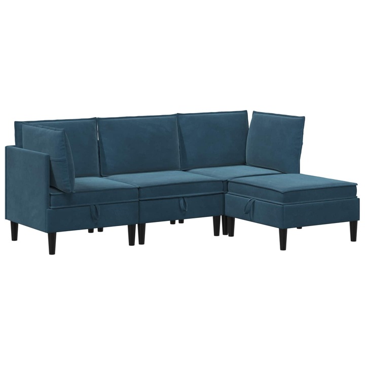 Set de mobilier pentru living cu perna 4 pcs vidaXL, albastru Catifea