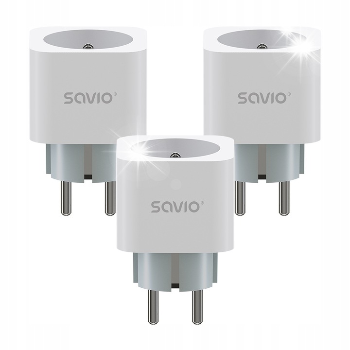 Savio 3 db okos konnektor készlet, Wi-Fi, hangvezérlés, fehér, 52x52x79mm