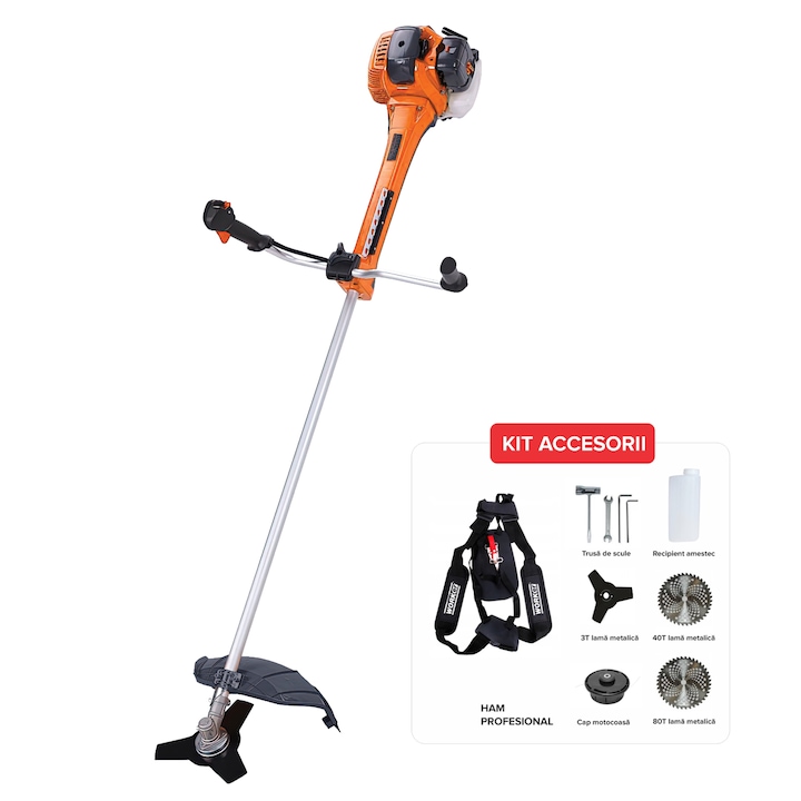 Motocoasa profesionala benzina 52CC Technoworker BC 5205 Industrial, 2.5CP, carburator Walbro, pentru iarba si vegetatie densa