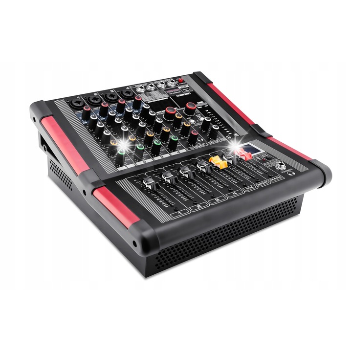 Set profesional de mixere audio, Voice Kraft, 2 coloane 12", 2400W, negru, include power mixer si cabluri
