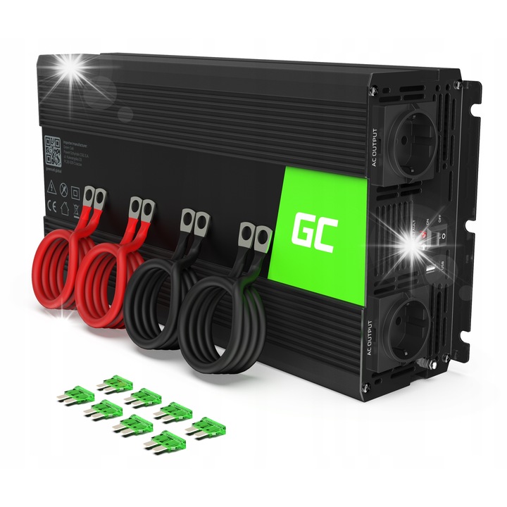 Inverter autóba Green Cell 12V/230V 2000W/4000W, USB port, módosított szinuszhullám