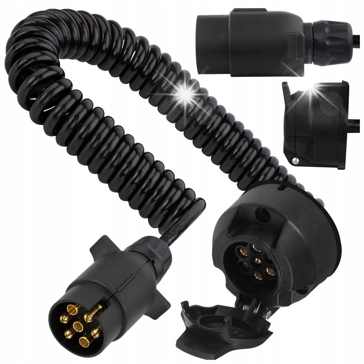 Prelungitor spiral cu conectori plastici 7-pin 12V, 3m, pentru remorci