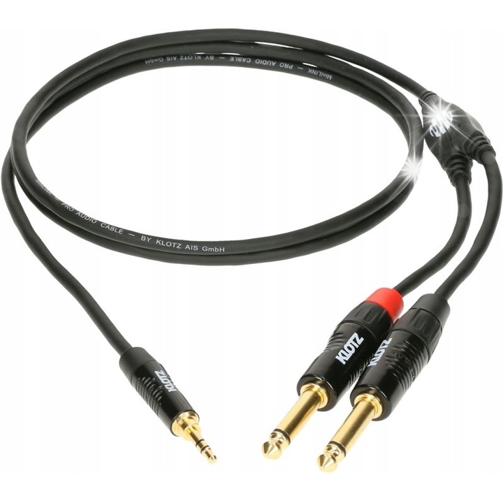 Kabel audio Klotz 3.5mm - 2x 6.3mm, 1.5m, cu conectori placati aur, flexibil