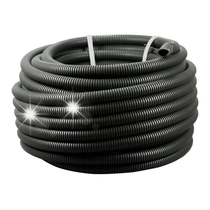 Rura karbowana PVC 20mm, 25m, neagra, rezistenta la UV, cu pilot