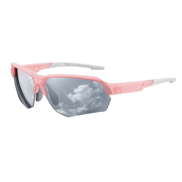 Ochelari de ciclism cu rama semi-inchisa, Zimilo, lentile din PC, ochelari de soare sportivi rezistenti la vant, rama usoara din TR90, balamale elastice integrate, model unisex, potriviti pentru alergare, ciclism, alpinism si drumetii, roz