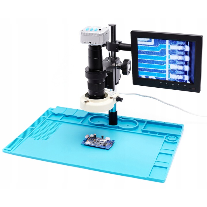 Techrebal 10A digitális mikroszkóp, állítható 56x LED világítás, 16MP 4K HDMI&USB&MicroSD kamera, 8 hüvelyk, antisztatikus alap 480x320mm