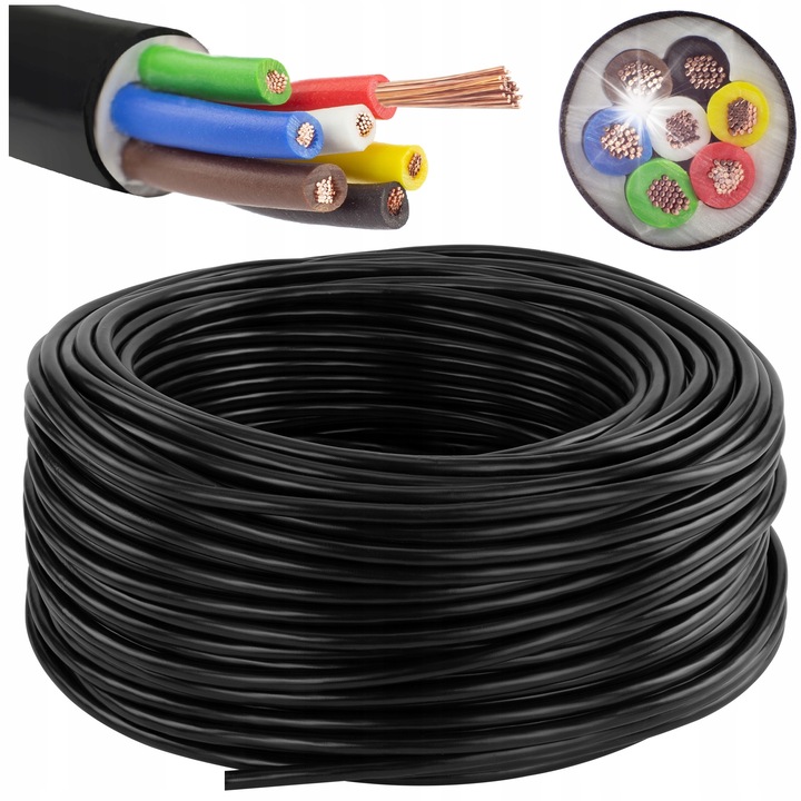 Cabluri electrice YLYs 24V, 7 fire, 6x1+1x1,5mm, negru, 50m