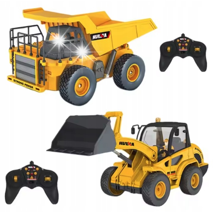 Set utilaje de constructie, Huina Toys, excavator si basculanta, 1:24, control remote, multicolor