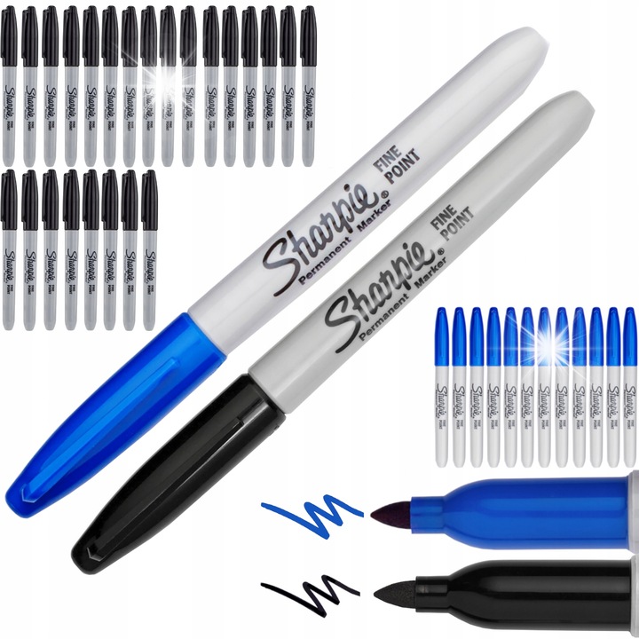 Set marker Sharpie Fine 1.0mm, 24 bucati negre + 12 bucati albastre gratuite