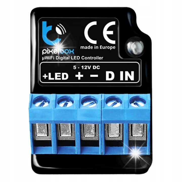 LED pixelBox vezérlő, 5-12V, WiFi, RGB, méretek 27x37x23mm