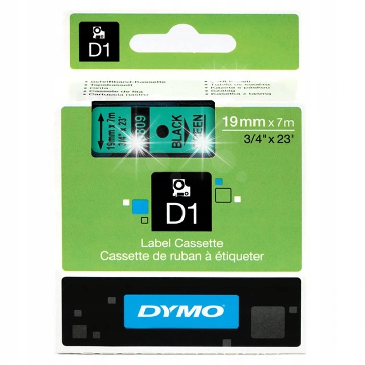 Dymo D1 címkeszalag, 19mm x 7m, fekete szöveg zöld alapon, 1 darabos szett