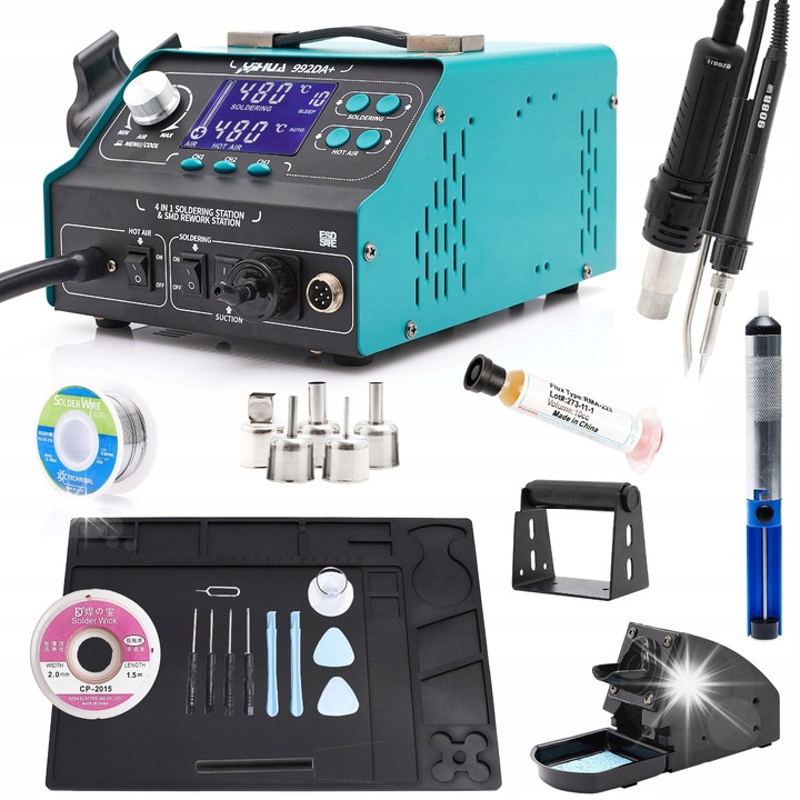 Станция за запояване 4в1 Yihua 992DA+, 720W, с екстрактор за дим, функция Sleep, температура 100-480C, размери 30x45cm