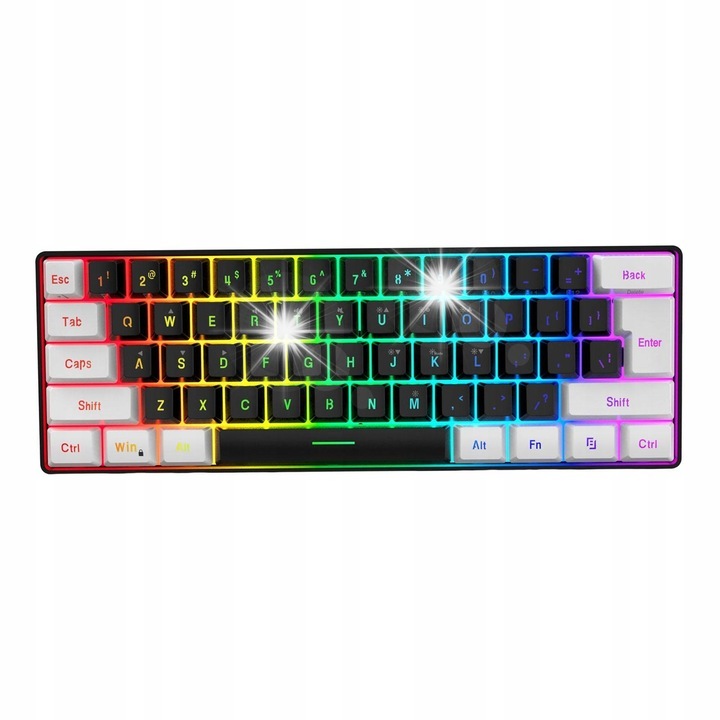 Mini gaming billentyűzet, 61 billentyű, RGB világítás, méretek 28,7x9,7x3,7cm