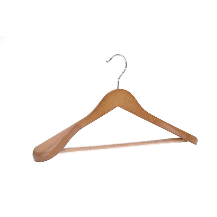 Set 100 bucati, HUMERO, Umeras din lemn maro din lemn de fag cu umeri lati, bara pentru pantaloni si design modern