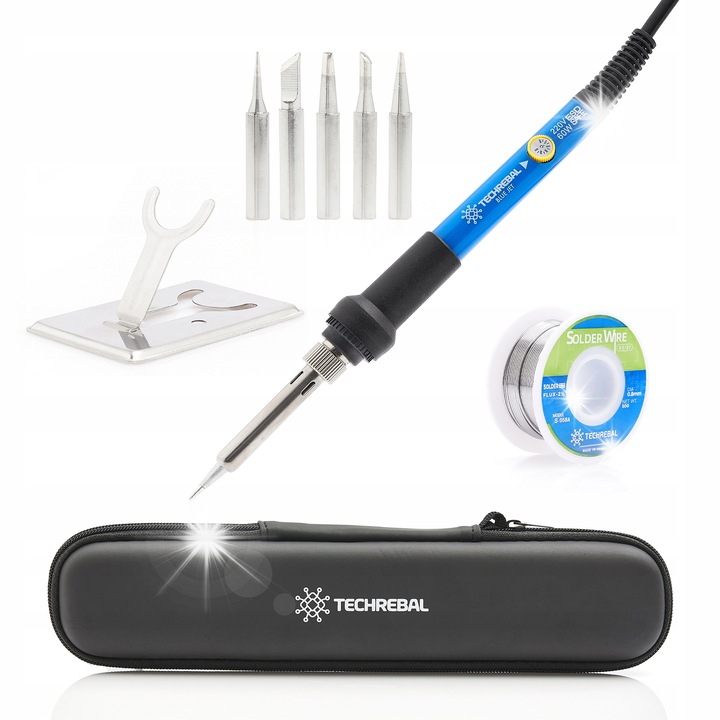 7 az 1-ben forrasztópáka készlet Techrebal Blue Jet TBJ60W, 60W, 5 hegy, 50g ón, tok 23,5x5cm