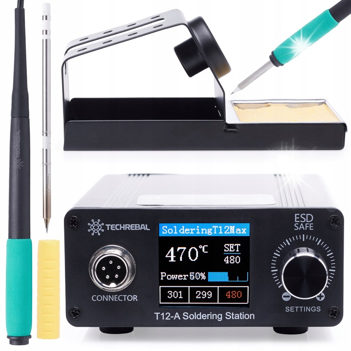 Поялник Techrebal T12A 75W, 480C, цветен TFT дисплей, компактен, 300гр