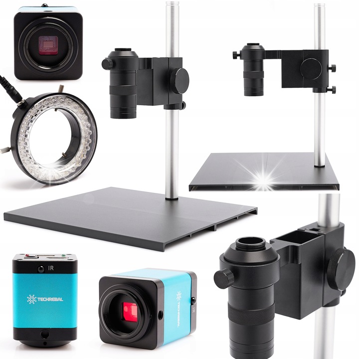 Techrebal B2920 digitális mikroszkóp 100x, 12MP kamerával, LED világítással, komplett szett, 290x200mm alaplappal