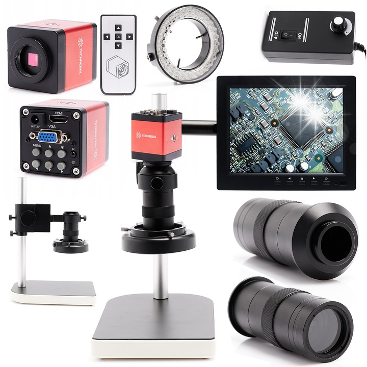 Digitális mikroszkóp K10M, Techrebal, 2MP HDMI FULL HD kamera, 56X LED megvilágítás, komplett szett, 8 hüvelyk