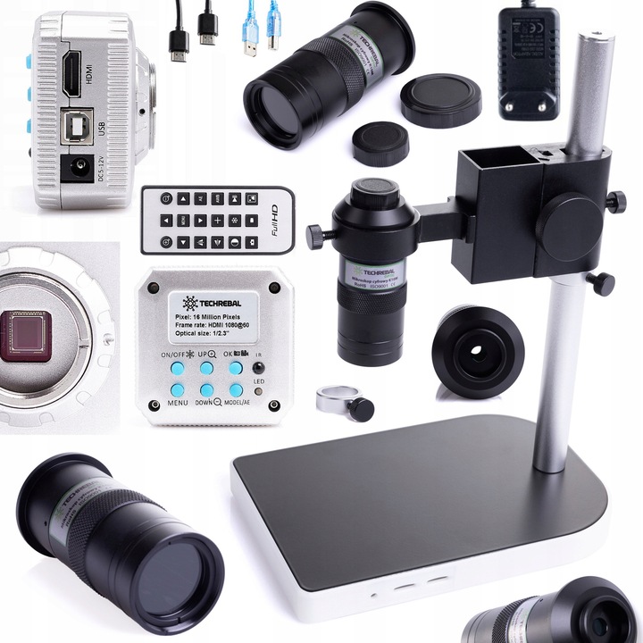 Techrebal K10M digitális mikroszkóp, 100x zoom, 16MP FULLHD kamera, komplett szett