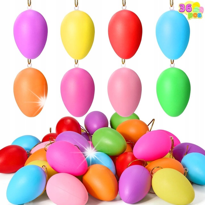 Set 36 oua decorative colorate pentru Paste, usor de suspendat, din plastic, multicolor