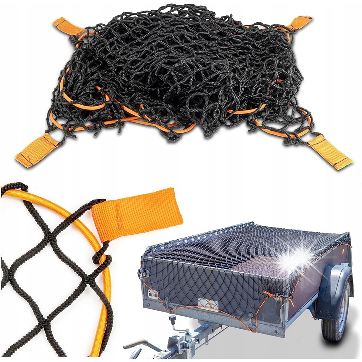 Siatca elastica transport pentru remorca, 1x2m, 2x3m, neagra, set multifunctional