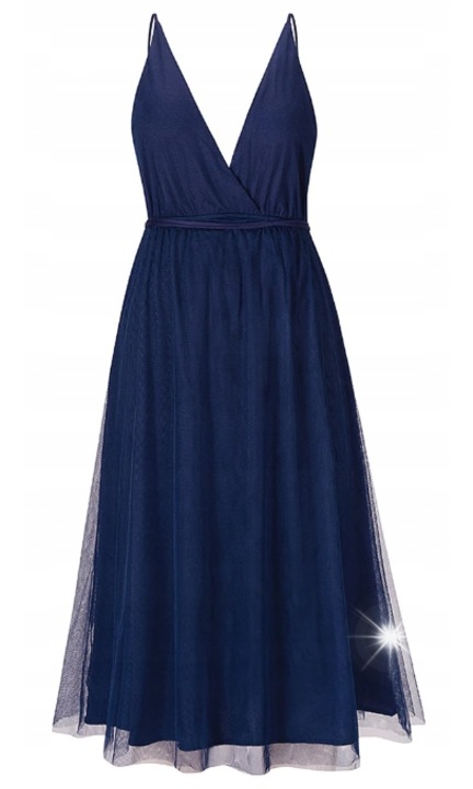 Rochie midi din tul cu legatura, albastru, pentru nunta, M-L INTL