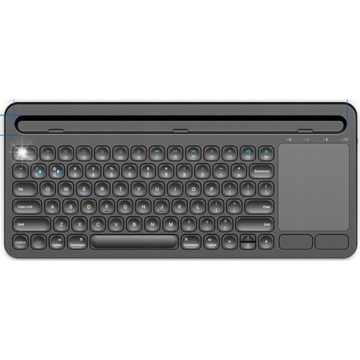 Vezeték nélküli Bluetooth billentyűzet érintőpaddal, 2 eszközhöz csatlakoztatható, 36,8x16,2x0,9-2cm, akár 12,9 hüvelykes eszközökhöz