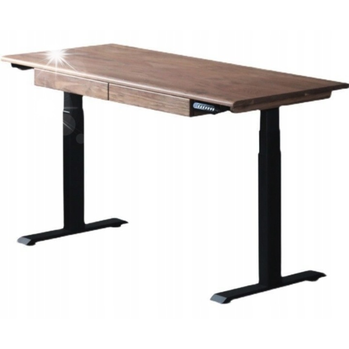 Íróasztal 2 fiókkal, állítható magasságú, 60x140x(60-125)cm, fekete dió, fa+fém anyag