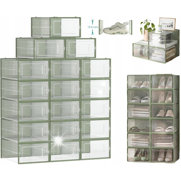 Set 18 cutii organizatoare pentru incaltaminte, transparente, 33,5x23,2x14,3cm, pentru marimea 44