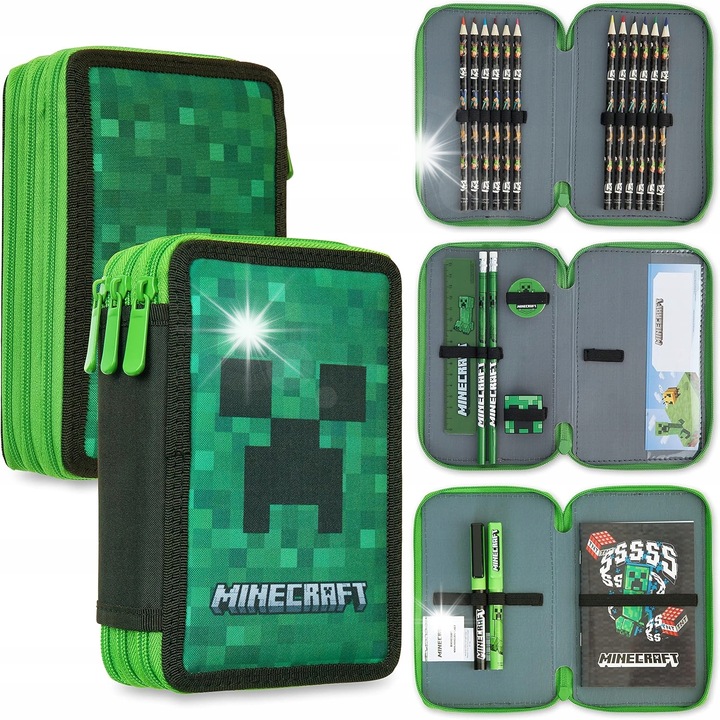 Piornik Minecraft, set cu notatnik, creioane, pixuri, verde, mare