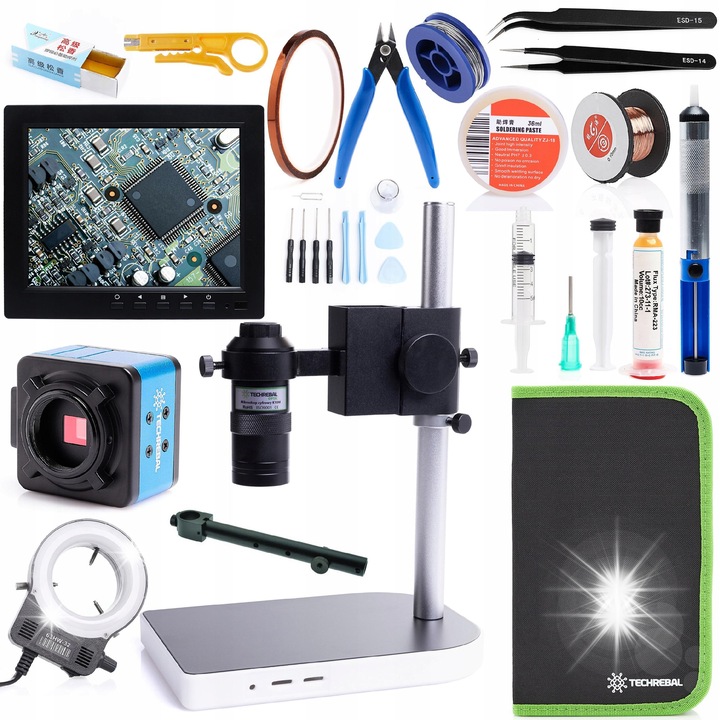 Techrebal K10M digitális mikroszkóp, 5MP kamera, forrasztási kiegészítők