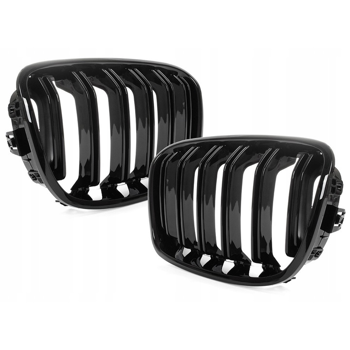 Set atrape miedzy reflektory BMW F20 F21 2011-2014, negru lucios, 2 bucati
