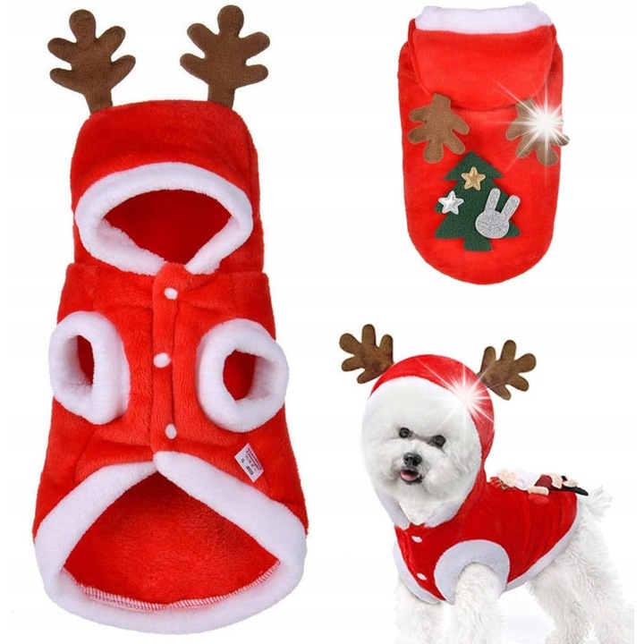 Costum de Craciun pentru caini si pisici, design renifer, material flanel, usor de curatat, set