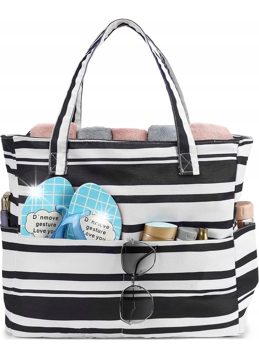 Geanta de plaja mare, cu compartiment waterproof, 45x30x20cm, imprimeu pantera, pentru femei