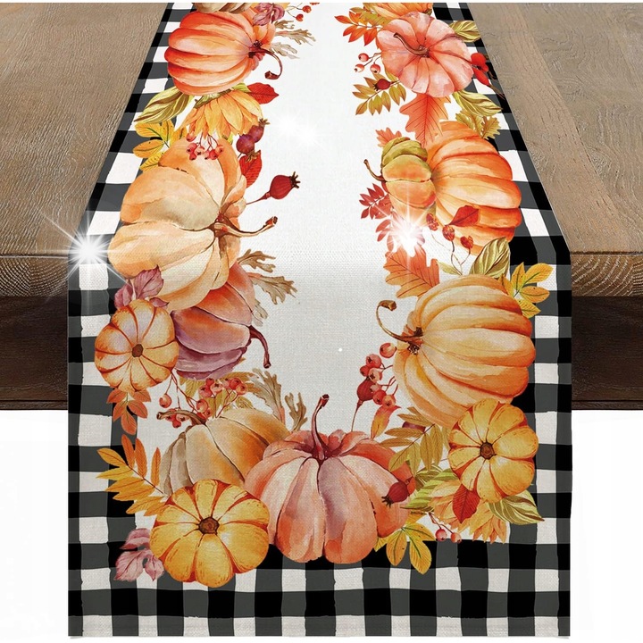 Bieznik de masa, 30x180cm, poliester, design autumnal, pentru 4-6 persoane, set decorativ