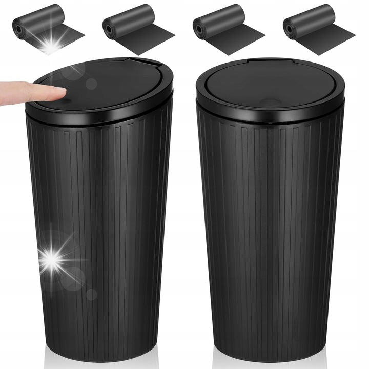 Set 2 cosuri de gunoi auto cu capac, dimensiuni 16,3x8,5x6,5cm, material plastic impermeabil