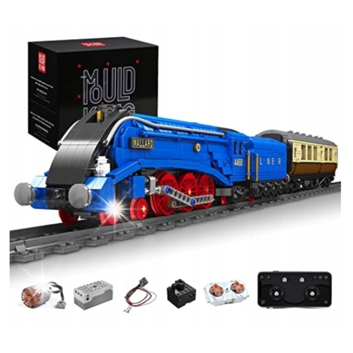 Set de constructie Mould King, locomotiva parowa Mallard, 2139 piese, rosu, cu pilot