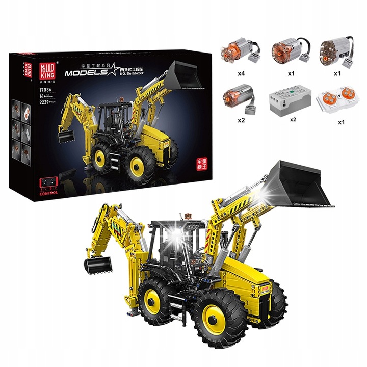 Set de constructie Mould King Bulldozer, 2239 piese, control Bluetooth, 8 motoare, dimensiuni aproximative