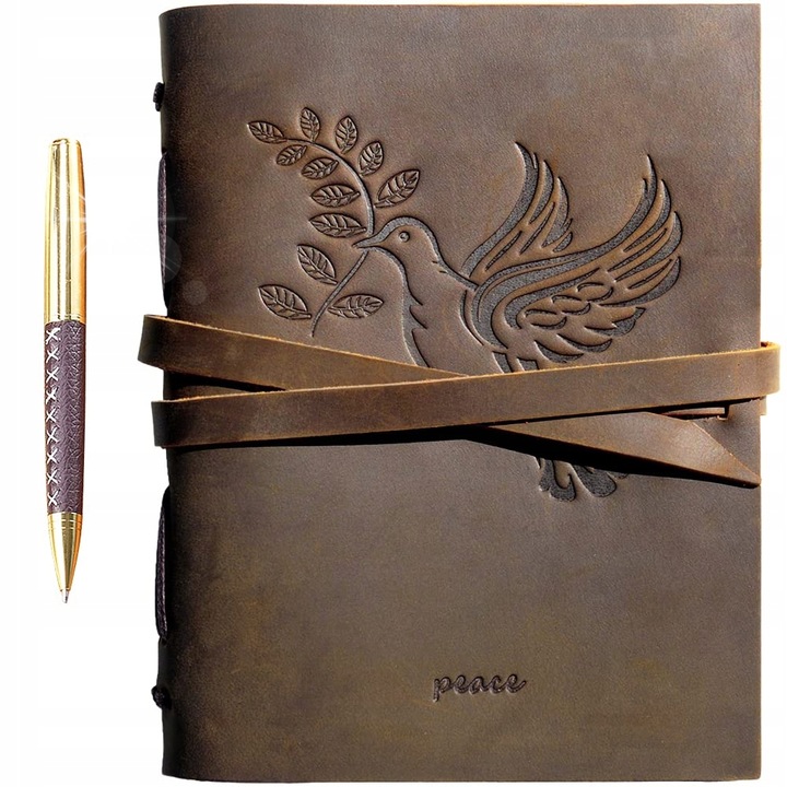 Jurnal din piele vintage, 20x15cm, cu accesoriu, set cu stilou, design unic