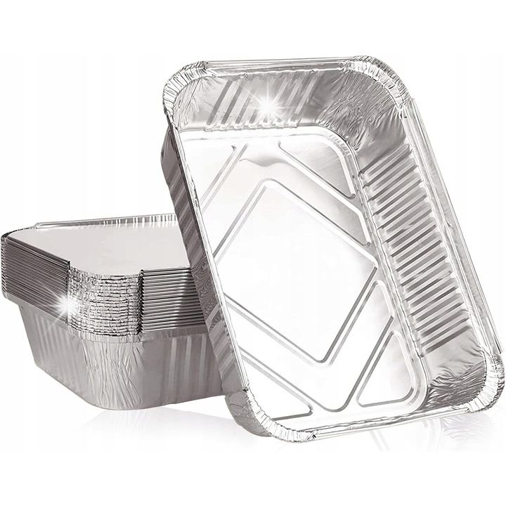 Set 30 misci aluminiu pentru gratar cu capac, 600 ml, rezistente la temperaturi extreme, design practic