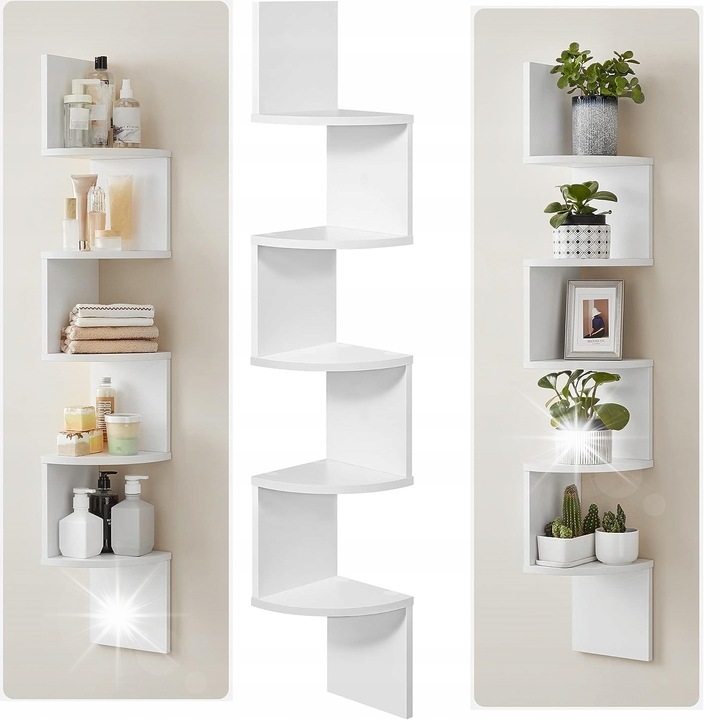 Raft coltar alb, 5 niveluri, design modern, 20x20x127,5 cm