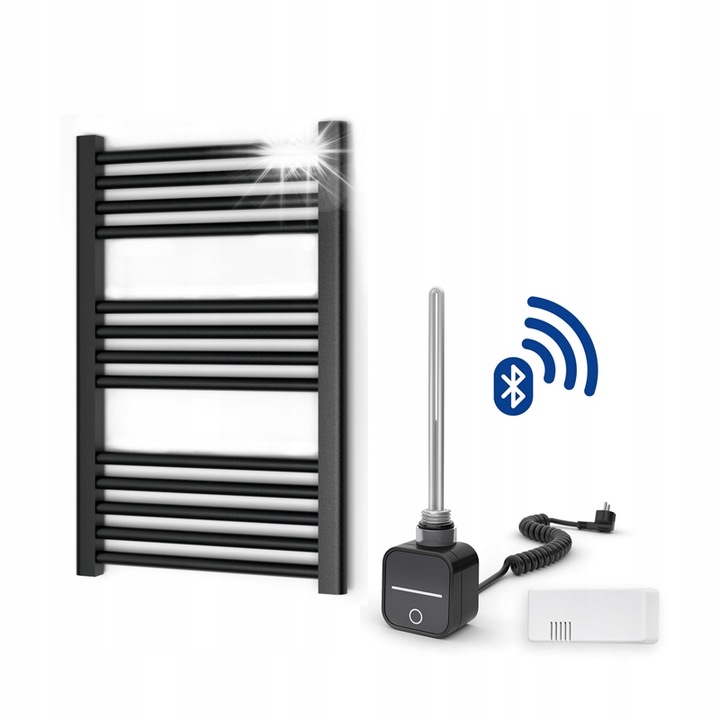 Електрическа лира за баня Warmtec ENCANTO 45x70 см, черна, с термостат NEX APP, елегантен дизайн
