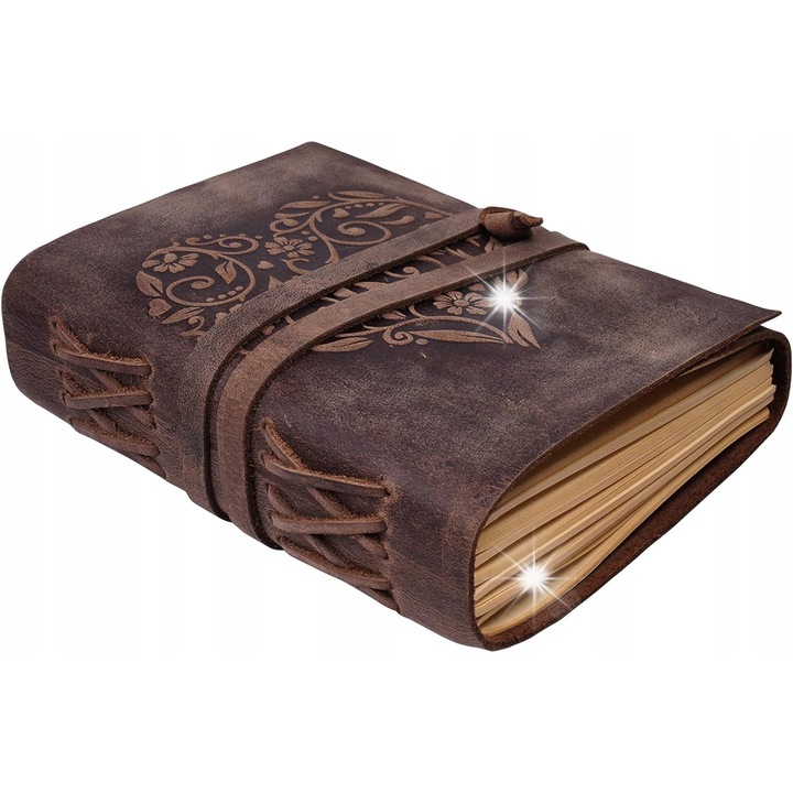 Caiet din piele, notepad vintage, 200 pagini, model cu inima, 20x15cm