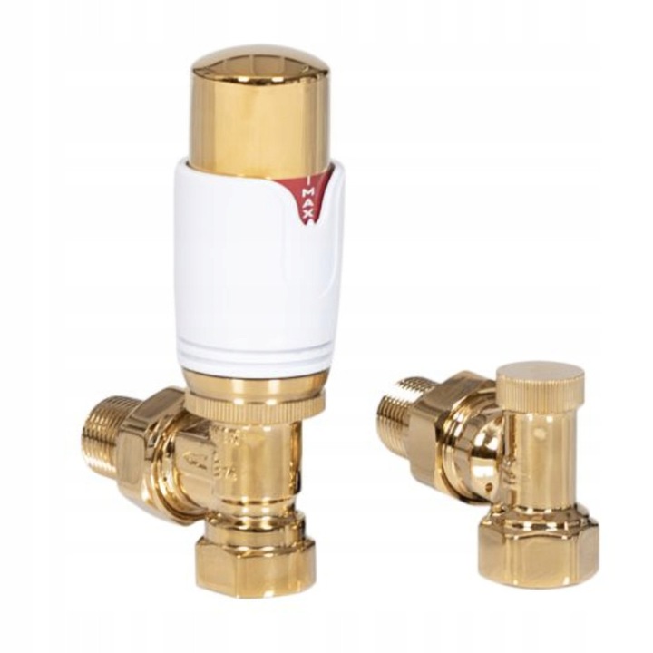Set de valve termostatice pentru calorifere, Warmtec, alb-auriu, 1/2"