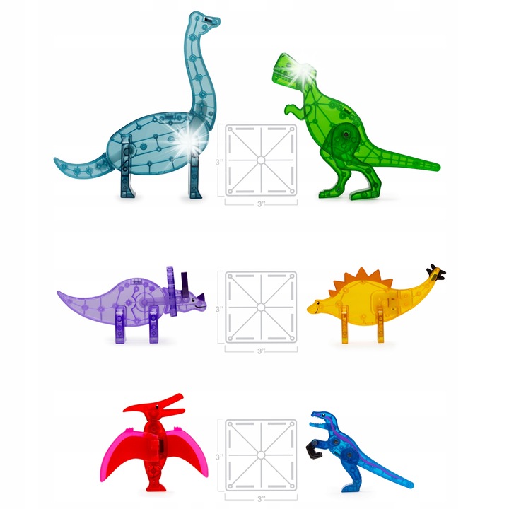 Set de constructie Magna Tiles Dino World XL, 50 elemente, dinozauri, multicolor