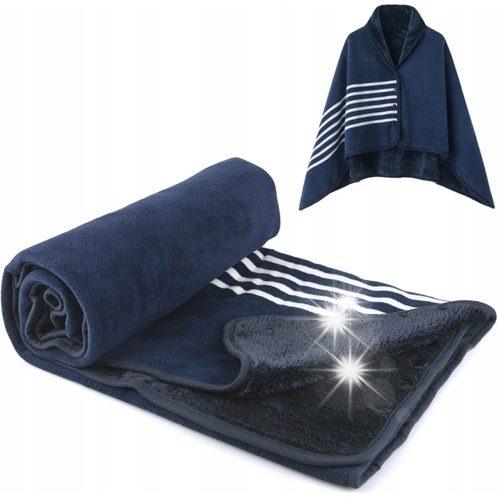 Patura poncho, 100x140cm, material flanela, multicolor, set pentru interior si exterior